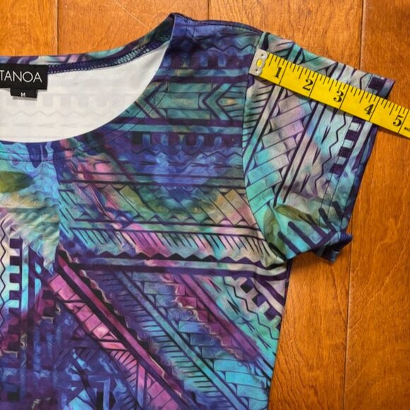 Tanoa Womens Dress Size Medium Blue Abstract Hawaiian Tapa Aloha Art to Wear - Picture 10 of 11